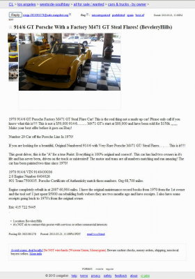 1970 Porsche 914-6 sn 914.043.0036 20130522 - Craigslist Ad, No Asking Price