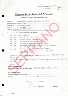 1970 Porsche 914-6 FIA / CSI Homologation Document No. 3042 (German) Page 17