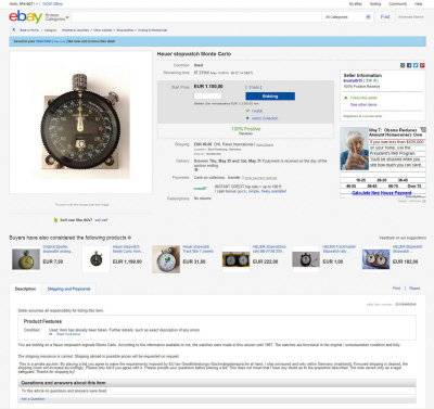 Heuer Monte Carlo 2-Button Decimal Used eBay DE Euro 1,100 USD $