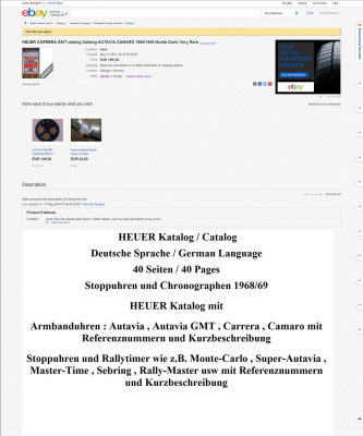 Heuer Catalog 1968-69 (German) - eBay SOLD Euro 189 / USD $260