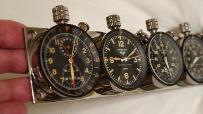 Heuer Super Autavia and Abercrombie & Fitch Co. Triple Matched Set Rally Timers on Heuer Quad Plate