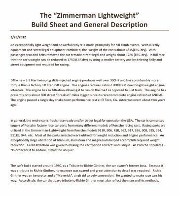 Sloops The Zimmerman 911 Lightweight - Project Description