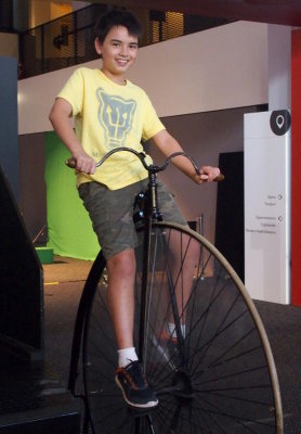 Charlie and a penny-farthing bicycle