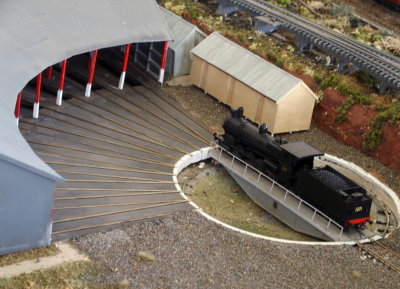 Model of the roundhouse and turntable