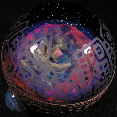 Tim took one of Sean's special square opal nebula marbles and electroformed and carved it