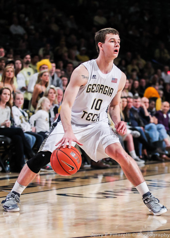 Georgia Tech G Jorgenson looks for an opening from the perimeter