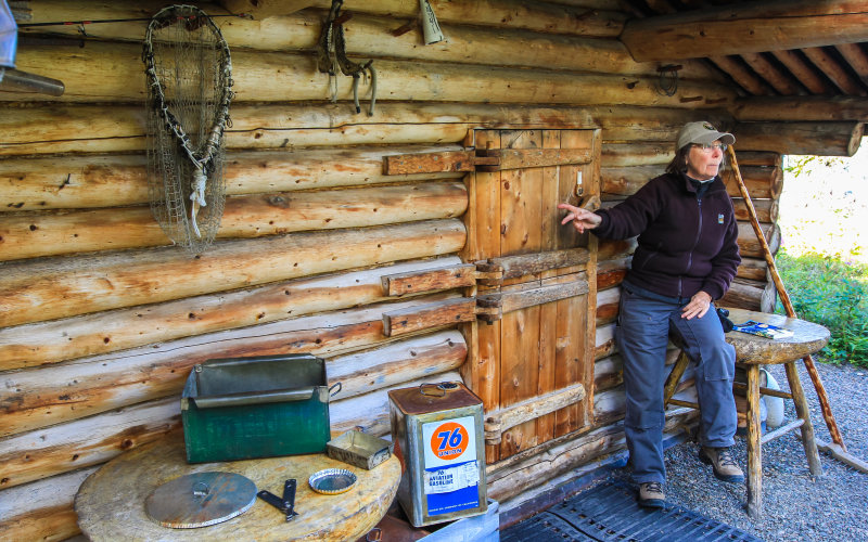 Guide Kay at Dick Proennekes cabin in Lake Clark National Park