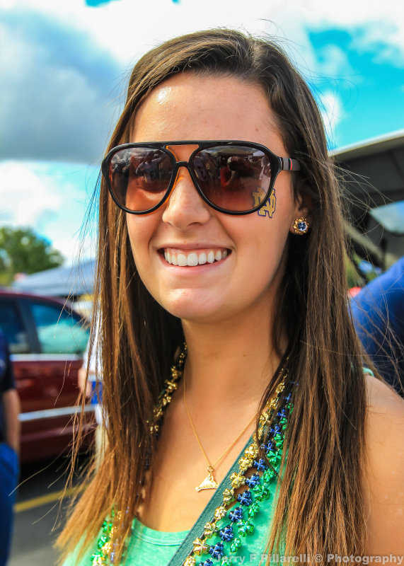 Notre Dame Fan at a pregame tailgate party