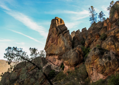 Rock formation as the sun rises on the west side of the peak in Pinnacles National Park