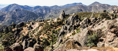Panoramic view looking east from the High Peaks Trail in Pinnacles National Park