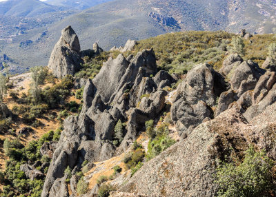 Volcanic rock formations along the High Peaks Trail in Pinnacles National Park
