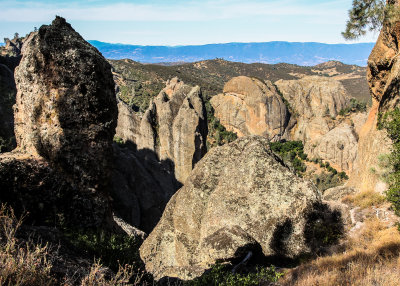 Looking down on Resurrection Wall from the High Peaks in Pinnacles National Park