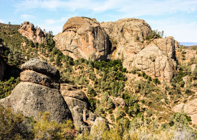 Resurrection Wall viewed while descending on the Juniper Canyon Trail in Pinnacles National Park