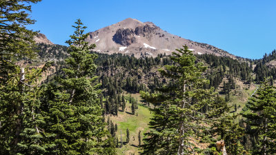 Lassen Peak and Vulcans Castle (center) in Lassen Volcanic National Park