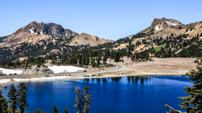 Brokeoff Mountain and Mount Diller over Lake Helen in Lassen Volcanic National Park