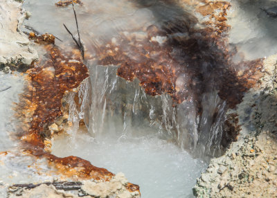 Boiling water flowing from the Big Boiler fumarole in Bumpass Hell in Lassen Volcanic National Park