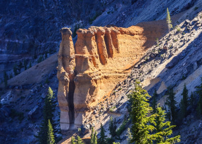 The Pumice Castle protruding from the lake rim in Crater Lake National Park