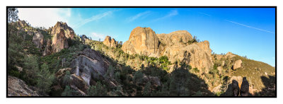 Resurrection Wall bathed in early morning sunlight in Pinnacles National Park