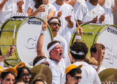 Jackets Drummer cheers his team on from the North end zone