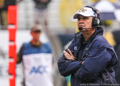 Georgia Tech Yellow Jackets Head Coach Paul Johnson watches his team from the sidelines