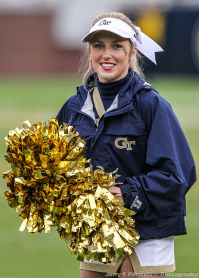 Tech Cheerleader performs for the fans during the game