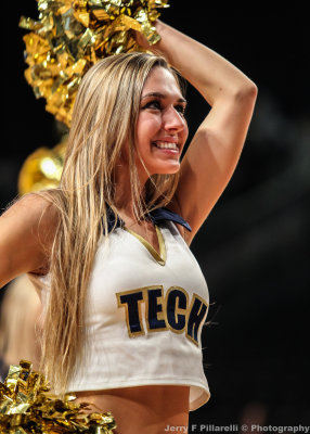 Georgia Tech Dance Team Member works the crowd during a timeout
