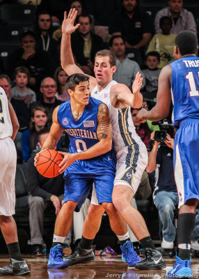 Georgia Tech C Daniel Miller defends Presbyterian F Danny Herrera