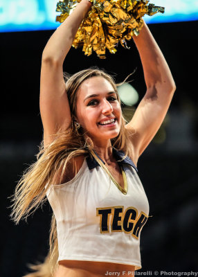 Georgia Tech Dance Team Member works the crowd during a timeout 