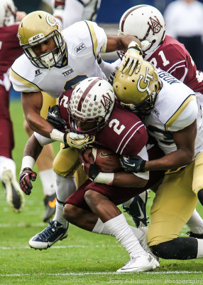 Tech defenders wrap up Alabama A&M WR Terrance Pride
