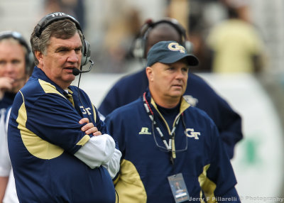 Georgia Tech Yellow Jackets Head Coach Paul Johnson watches his team from the sidelines