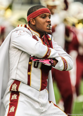 Bulldogs Drum Major leads the Band at halftime