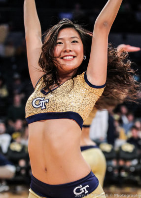 Jackets Dance Team Member performs on the court during a timeout