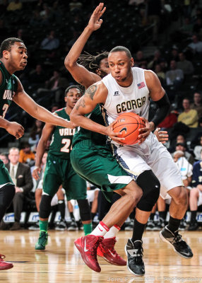 Georgia Tech F Holsey moves along the baseline to the basket