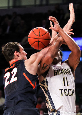 Tech G Bolden is fouled going to the basket by Fighting Illini C Morgan