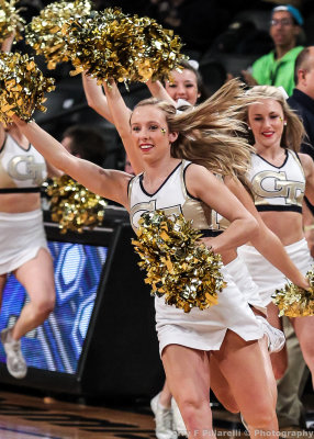 GT Cheerleader takes the court during a time out