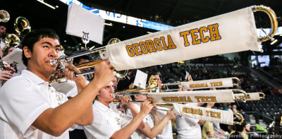 Georgia Tech Yellow Jackets Band plays during a break in the action