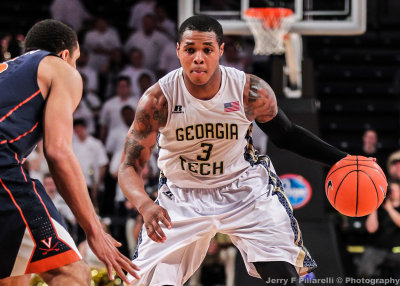 Georgia Tech F Georges-Hunt brings the ball across mid court