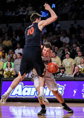 Jackets C Miller gets Cavaliers C Tobey in the air off of the shot fake