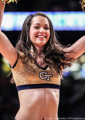 Georgia Tech Dance Team Member works the crowd during a timeout