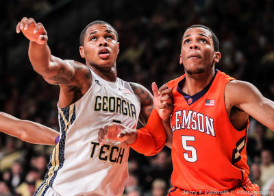 Tech F Georges-Hunt jockeys for position with Clemson F Bolossomgame