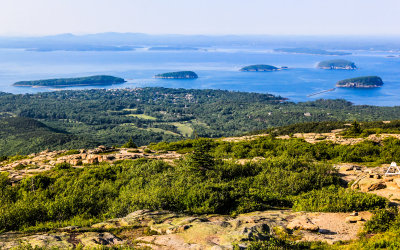View of the islands in Frenchman Bay from Cadillac Mountain in Acadia National Park
