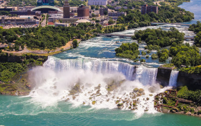 The US Falls from Skylon Tower in Niagara Falls Canada