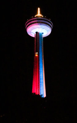 Skylon Tower at night in Niagara Falls Canada