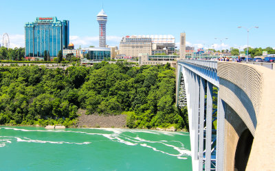 Looking into Canada from the US side of Rainbow Bridge in Niagara Falls