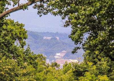 The University of Virginia as viewed from Monticello through a hole cut in the trees