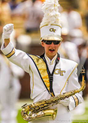 Yellow Jackets Band Team member performs prior to the game