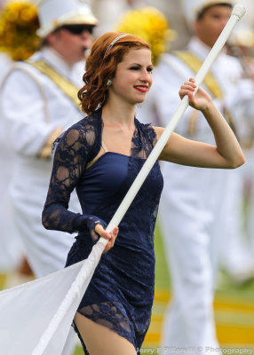 Yellow Jackets Flag Team member performs prior to the game