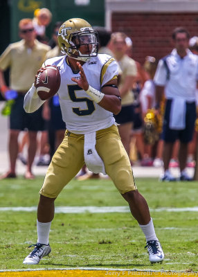 Yellow Jackets QB Justin Thomas sets to deliver a pass down field