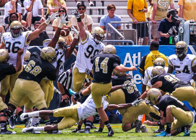 Jackets DL Shawn Green blocks a Wofford extra point attempt