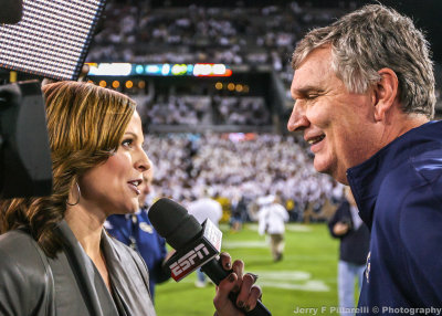 Georgia Tech Head Coach Paul Johnson is interviewed by ESPN correspondent Shannon Spake